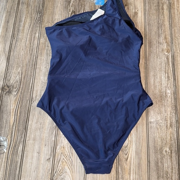 Cupshe Navy One-Shoulder Swimsuit NEW medium mesh detail tummy flattering - Picture 4 of 6